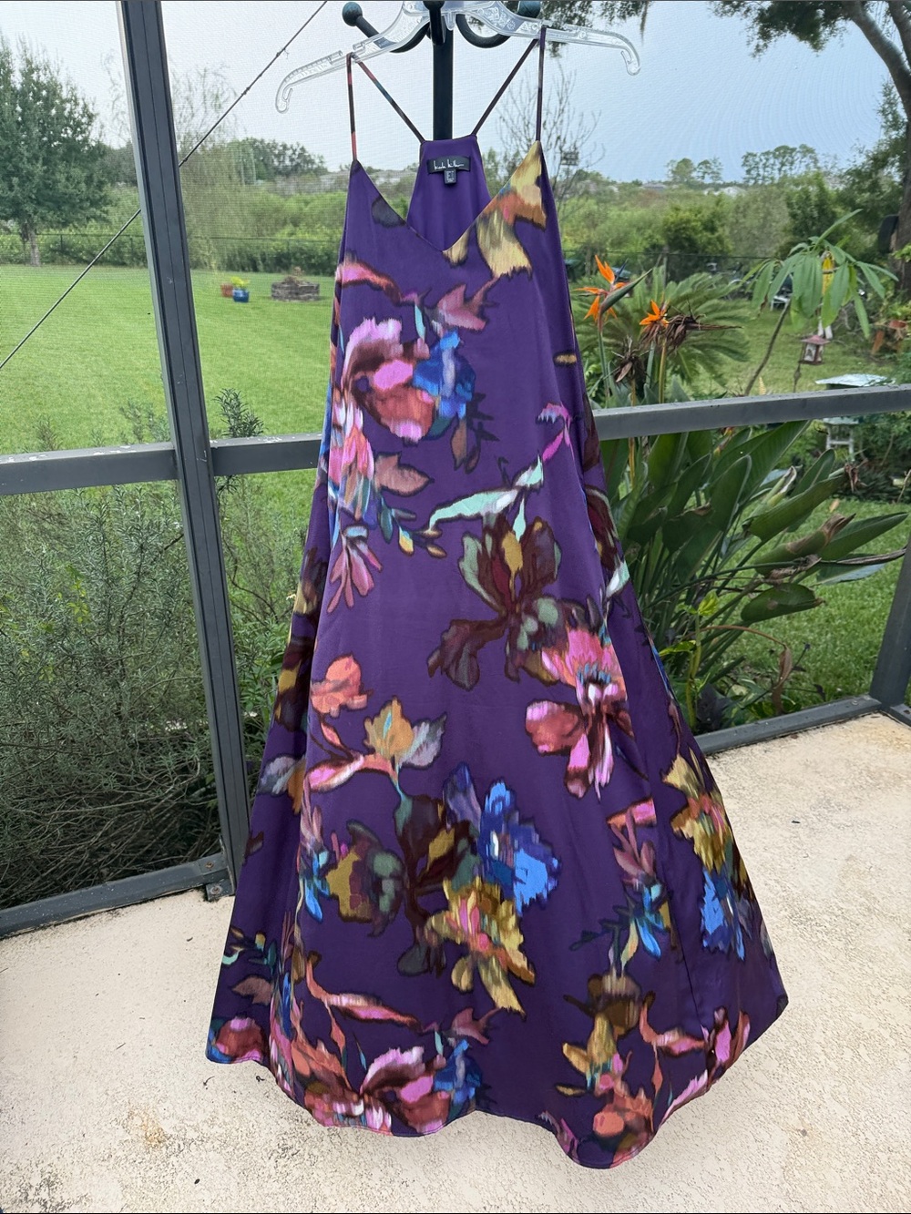 Nicole Miller Purple Floral Maxi Dress with Multicolor Blooms